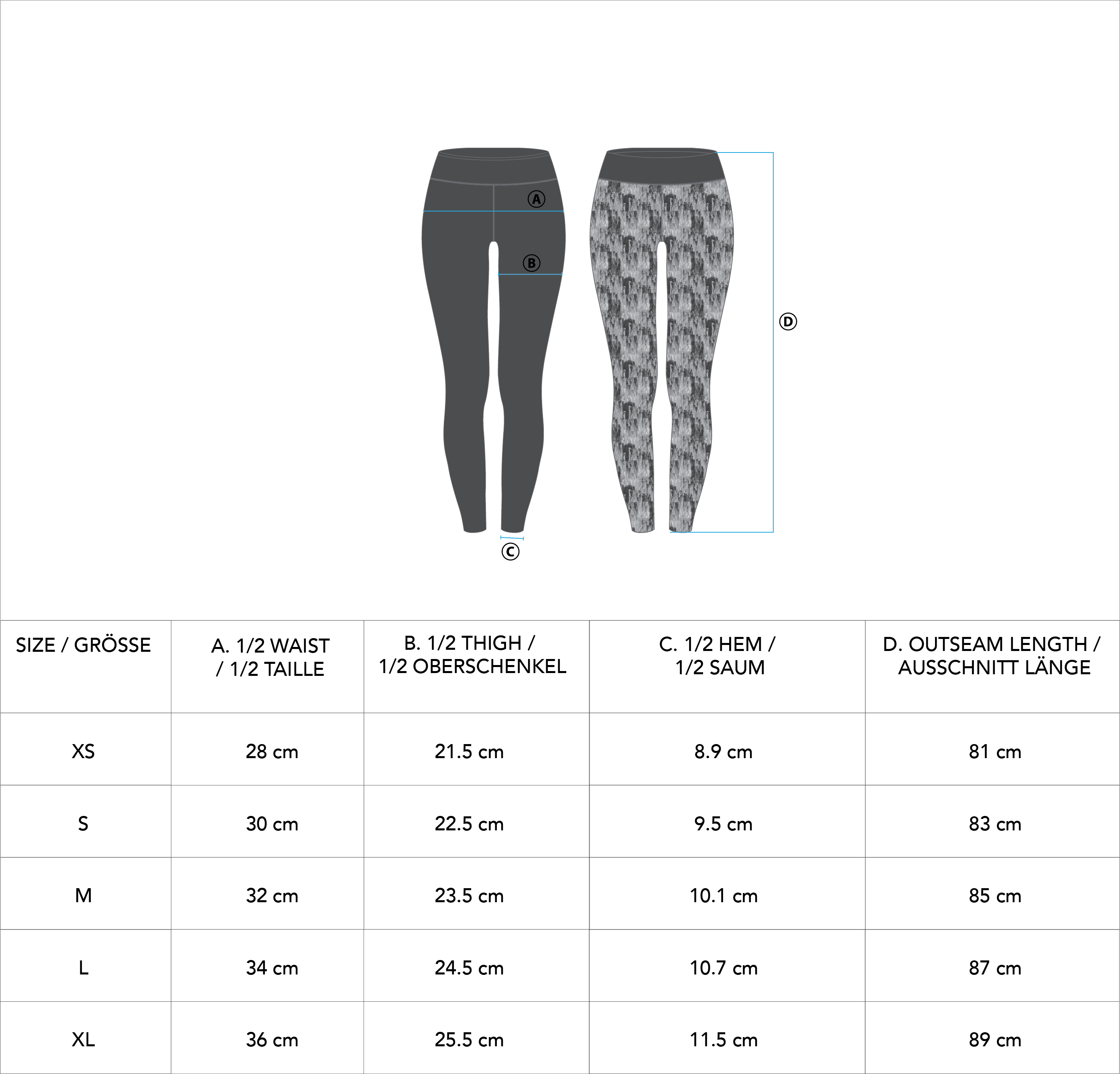 Activewear Quantum Mirac Leggings Painting Print Reversible for Women - size chart