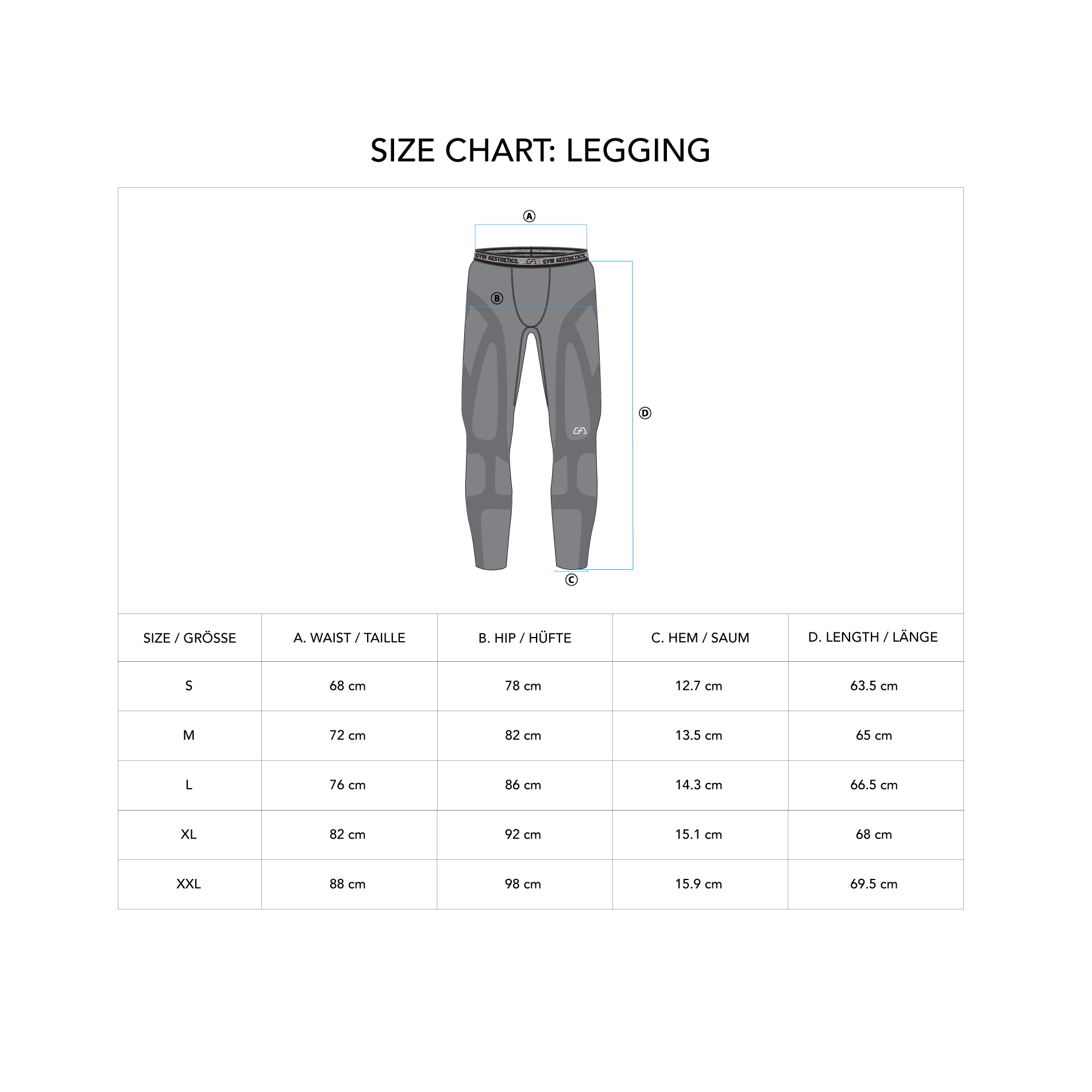 Compression Warrior Cropped Leggings for Men - size chart