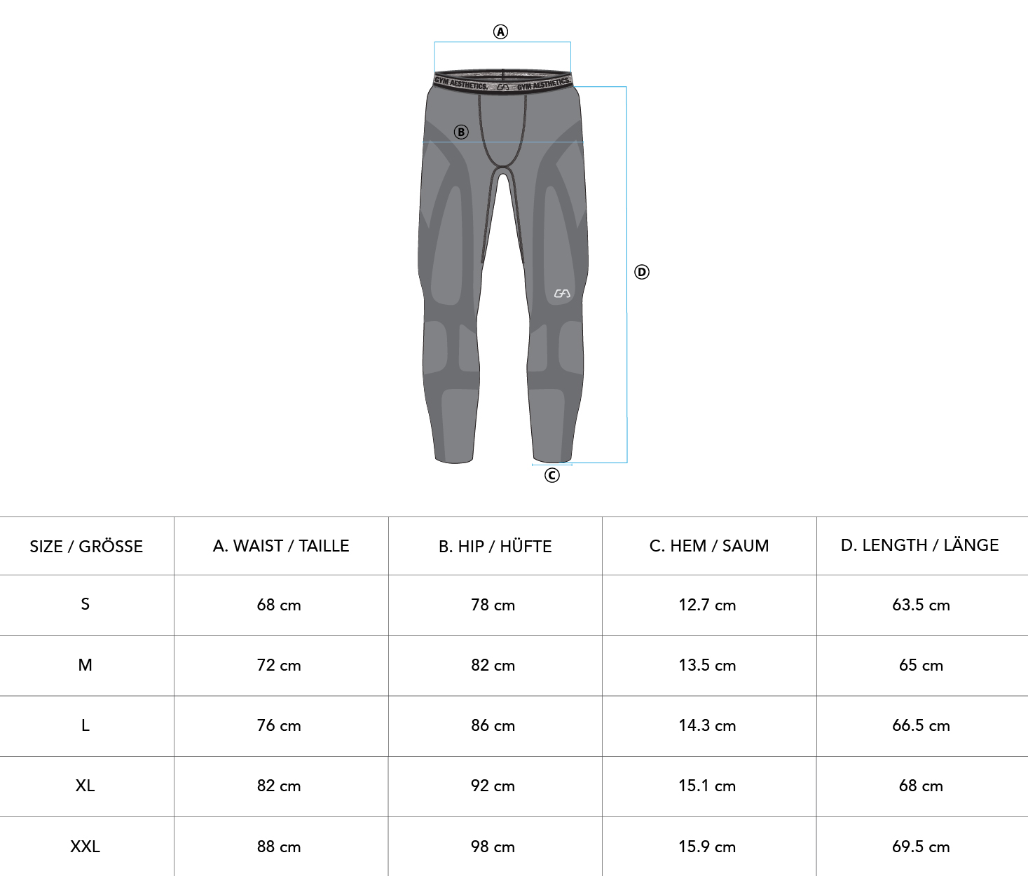 Compression Warrior Cropped Leggings for Men - size chart | Gym Aesthetics