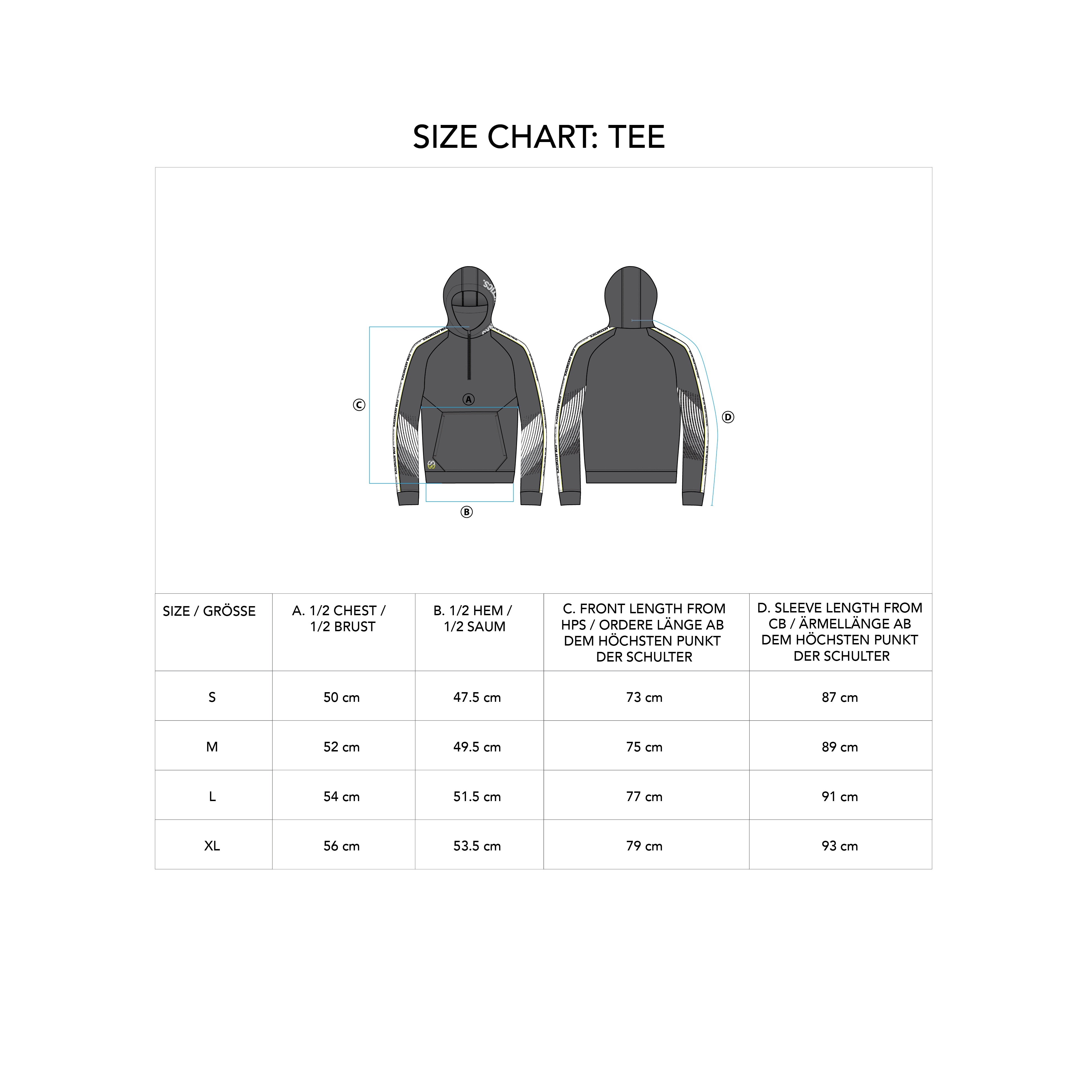Protection Detachable Mask 1/2 Zip Mock Hoodies for Men - size chart