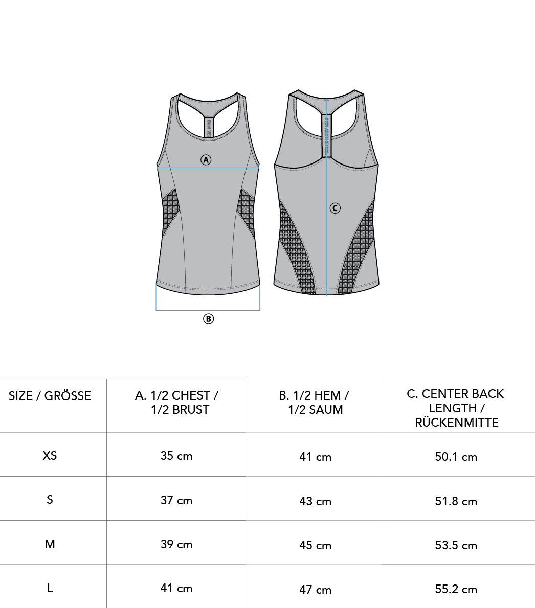 Activewear Body Builder Gym Tank for Women - size chart | Gym Aesthetics