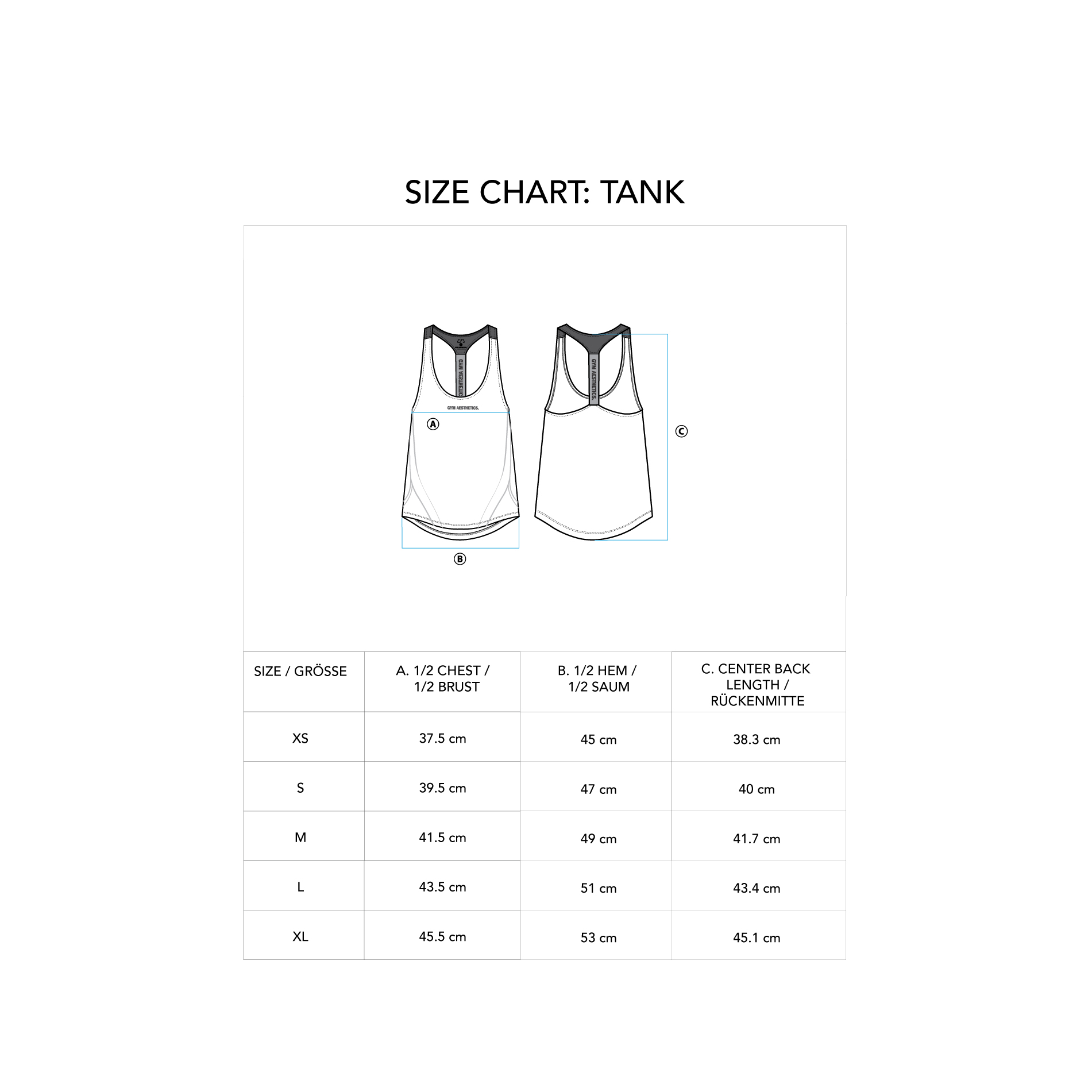 Activewear Coolever Cotton Touch Tank Top Y Back for Women - size chart