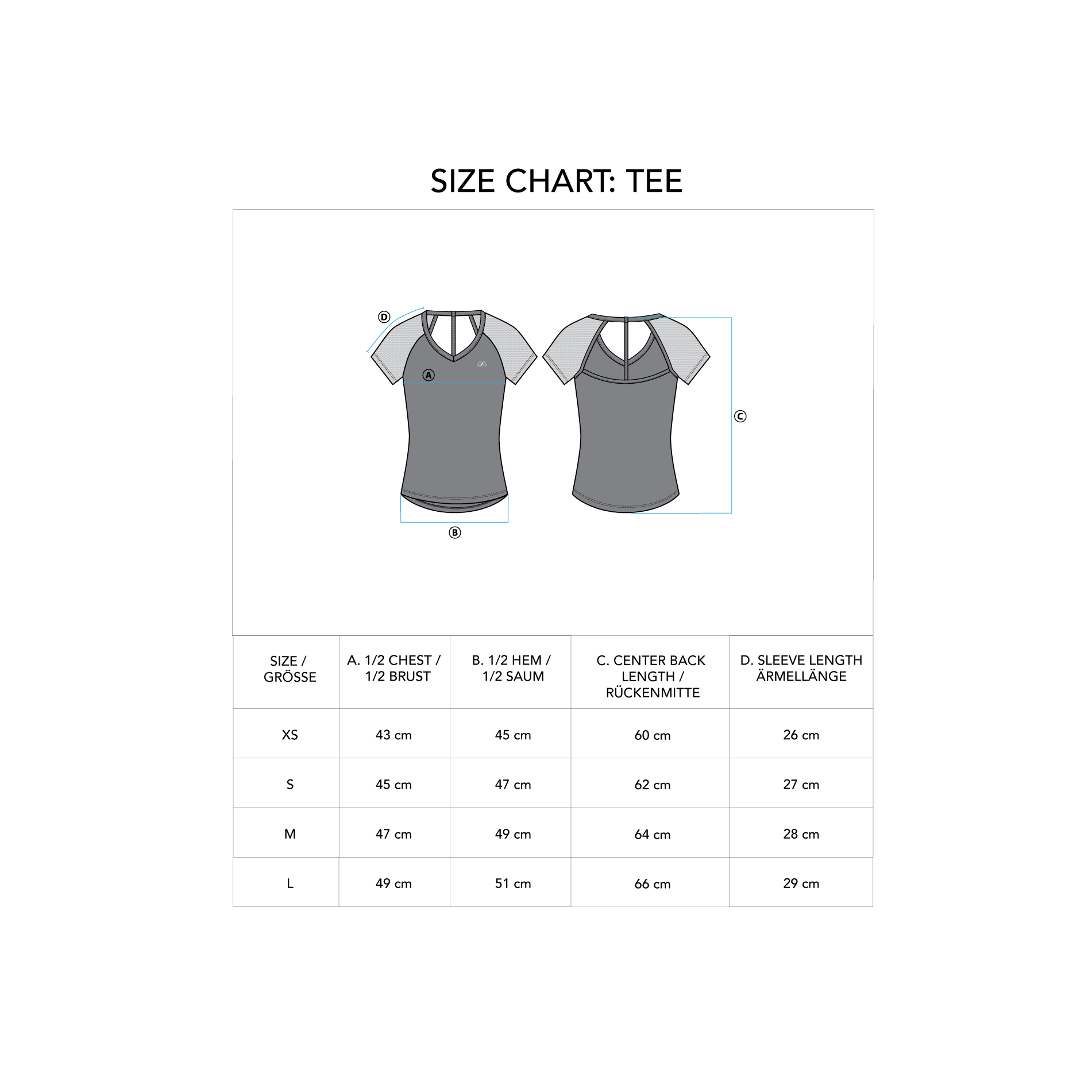 Athleisure Workout Fashion T Shirt for Women - size chart