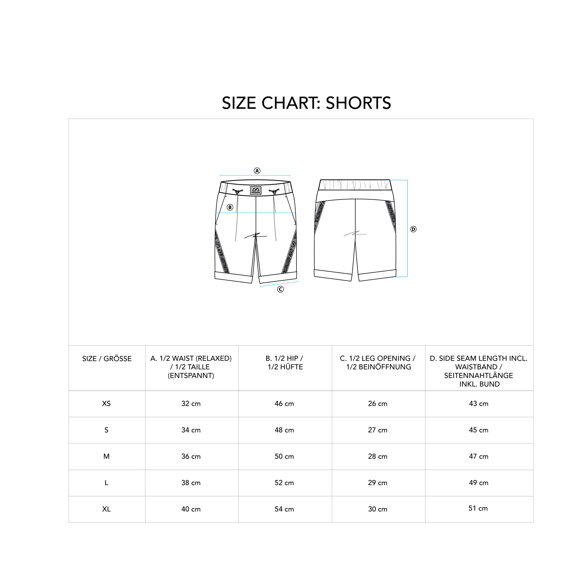 Athleisure Trendy 9 inch Shorts for Women - size chart
