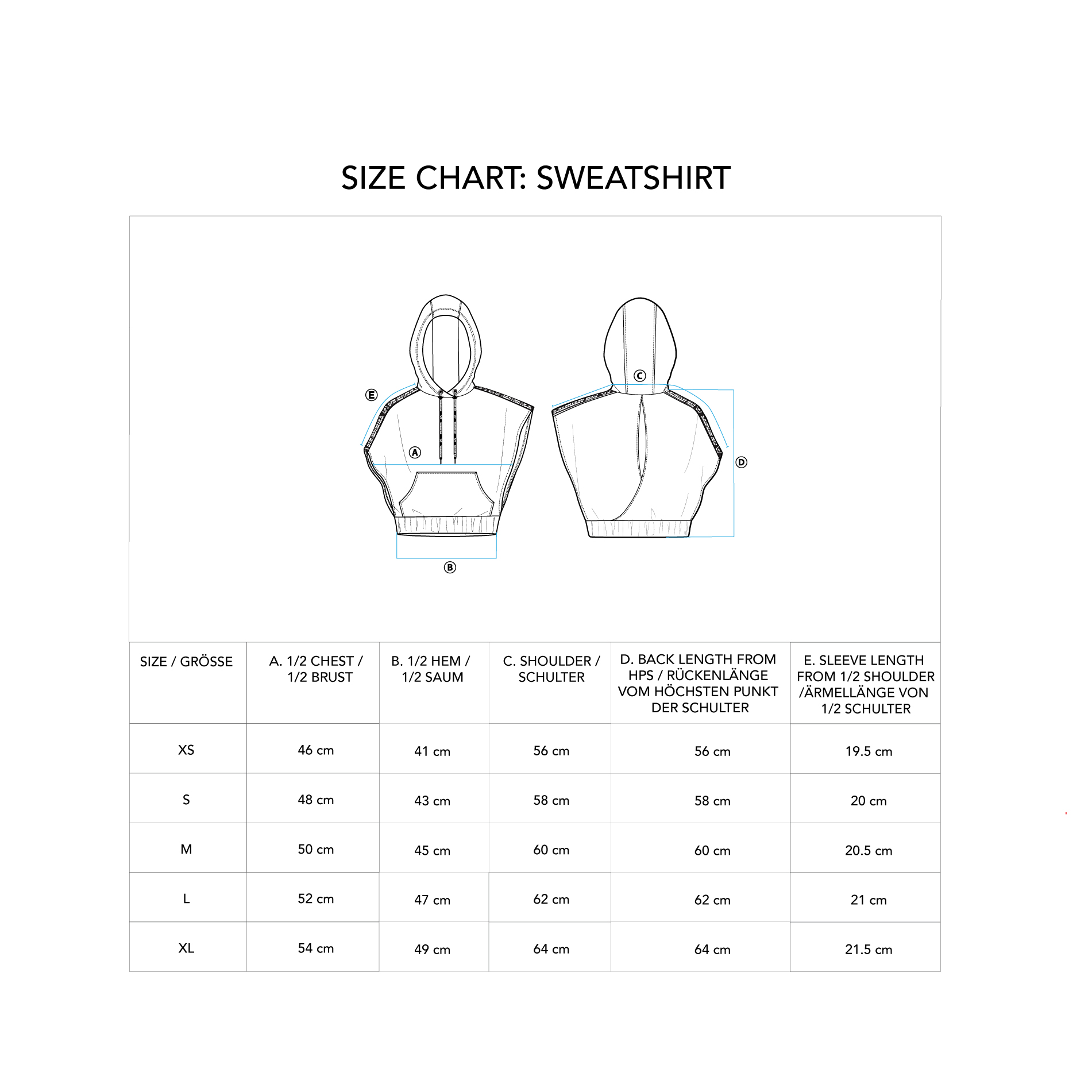 Athleisure Trendy Hoodie for Women - size chart