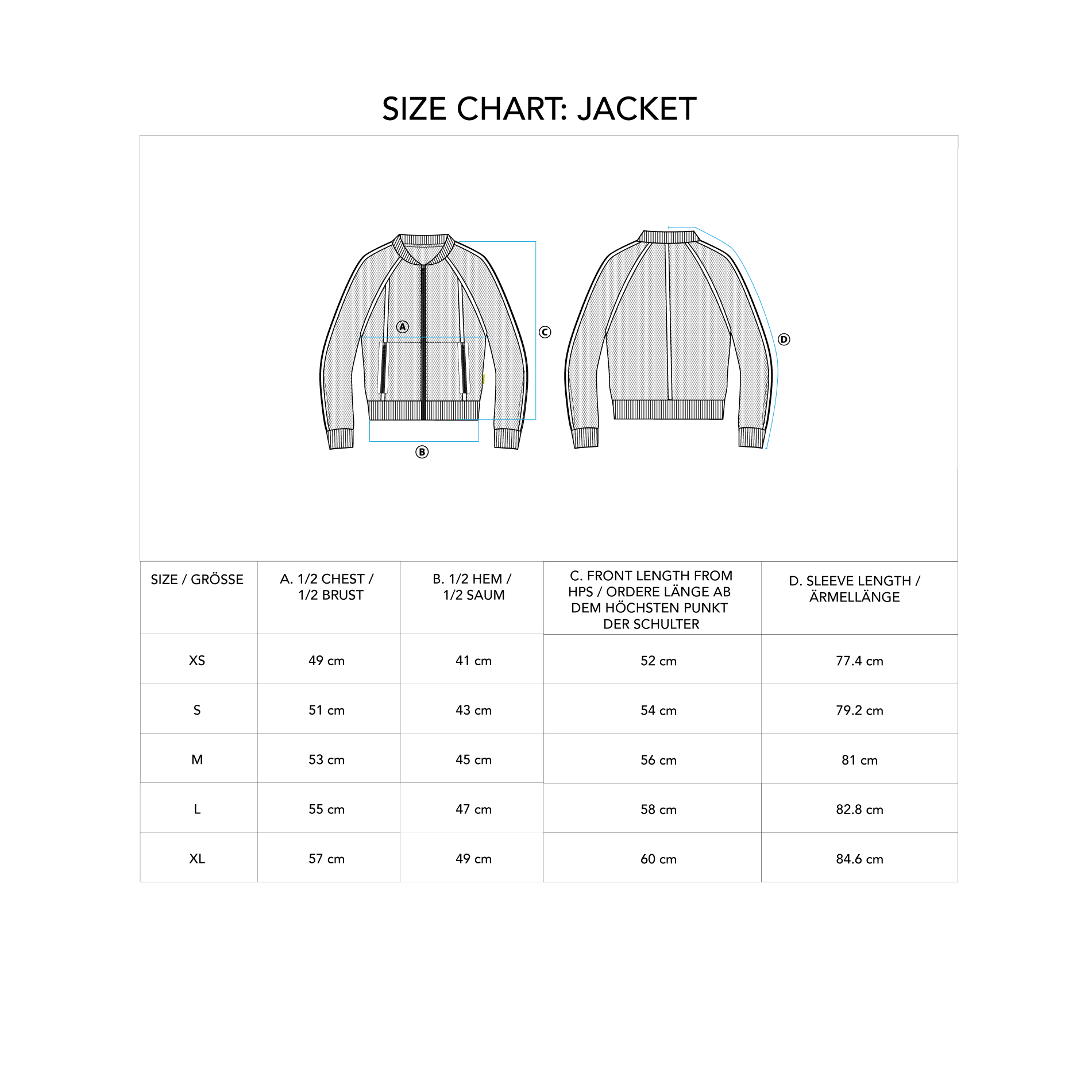 Athleisure Body Mesh Jacket for Women - size chart