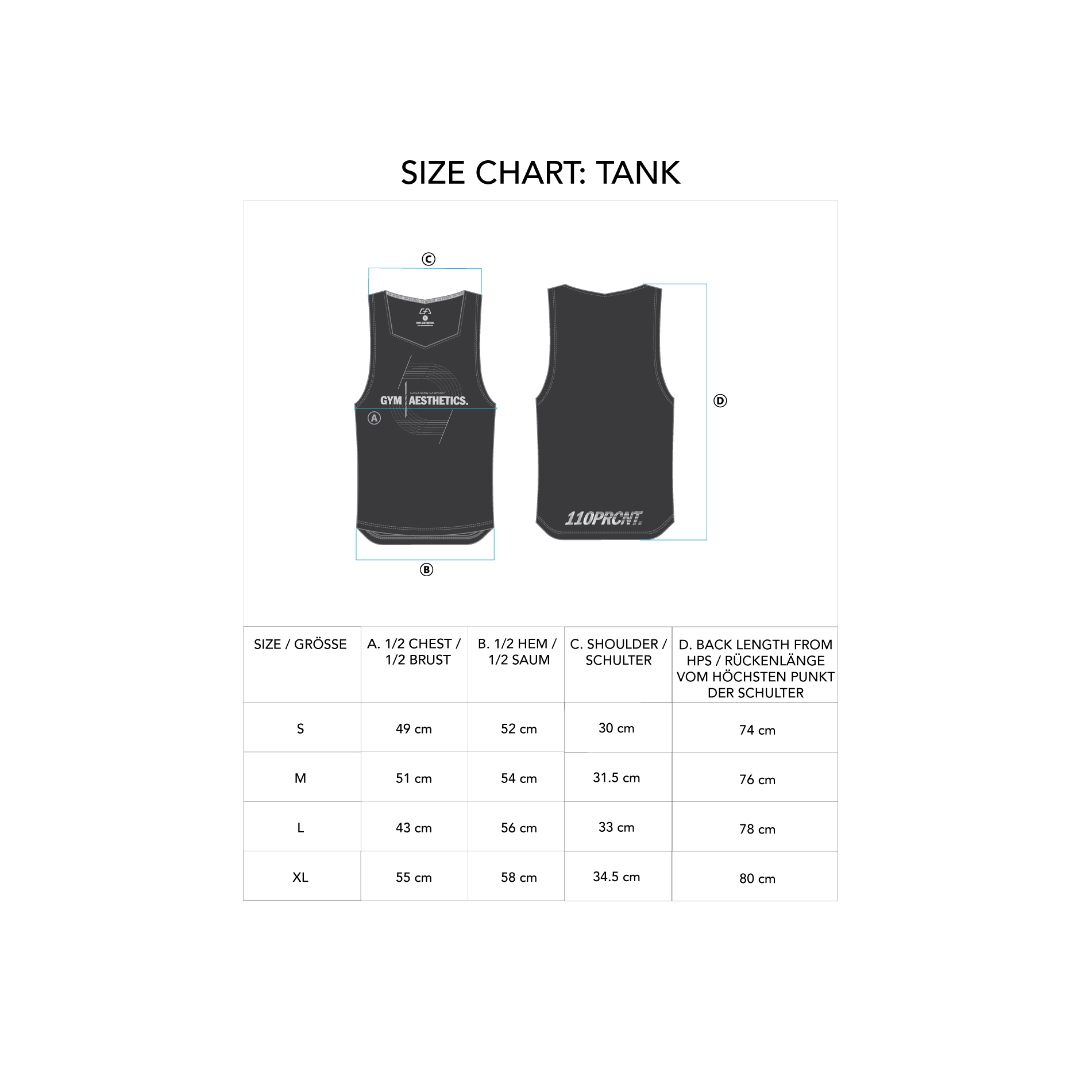 Essential Coolever Cotton Touch Gym Stringer for Men - size chart