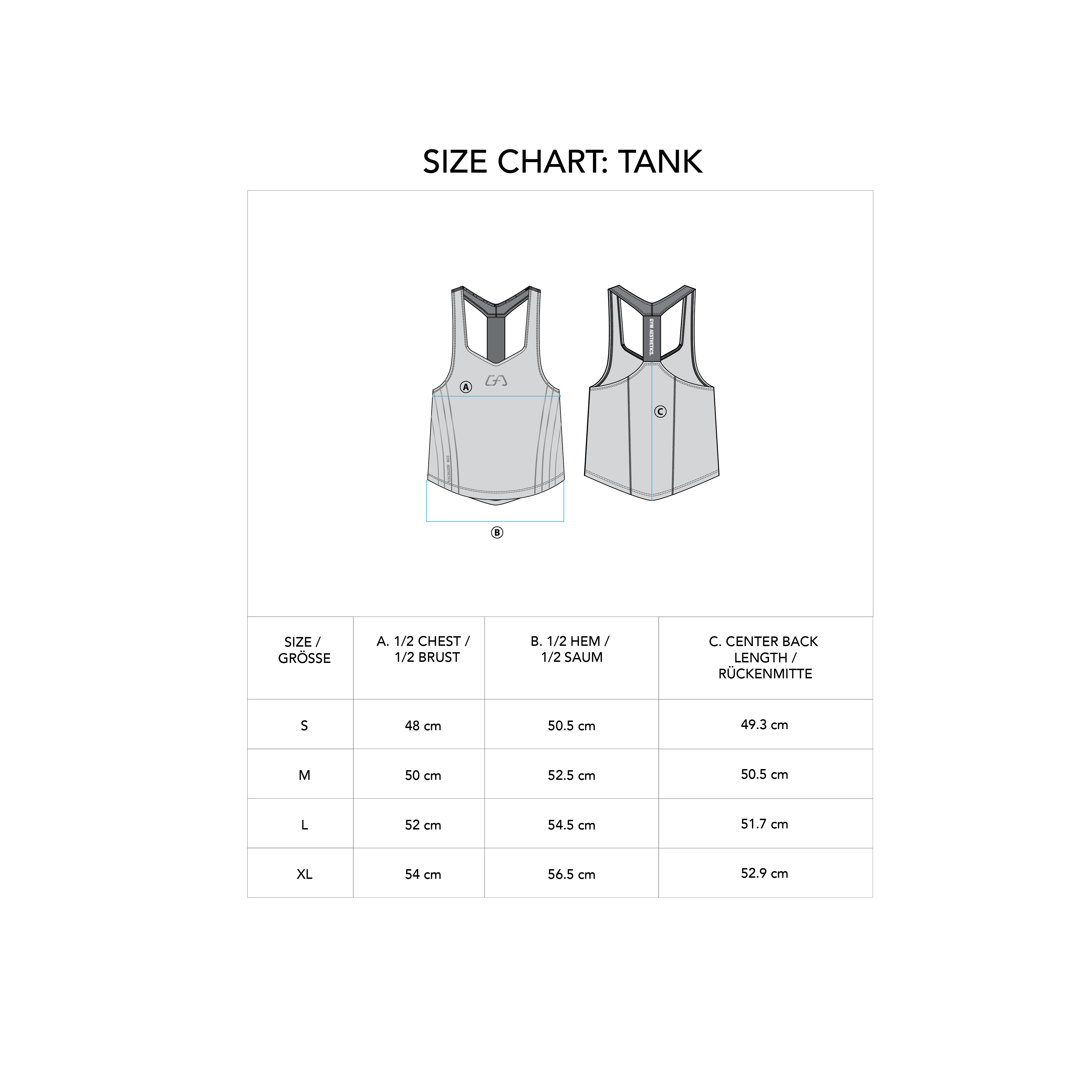 Essential Body Builder Stringer Y Back for Men - size chart