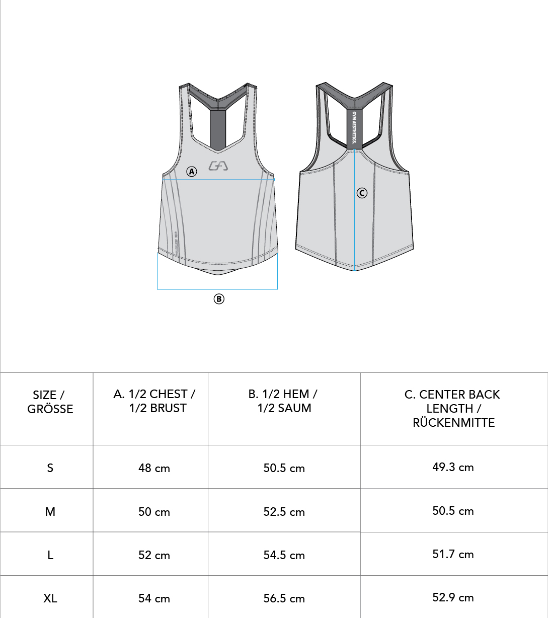 Essential Body Builder Stringer Y Back for Men - size chart | Gym Aesthetics