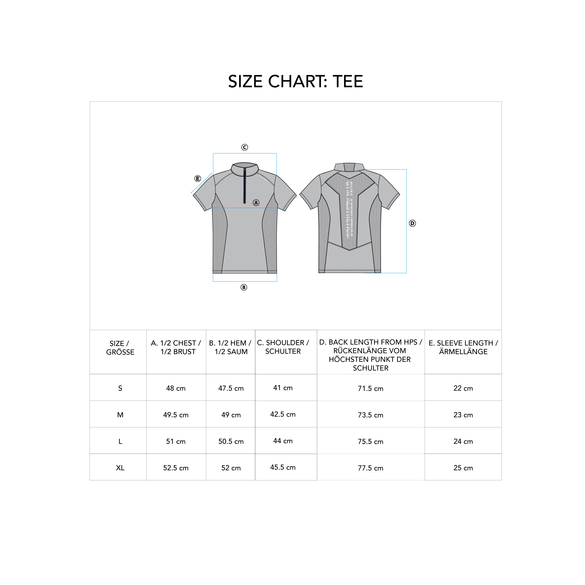 OutRun 1/2 Zip Mock T Shirt for Men - size chart