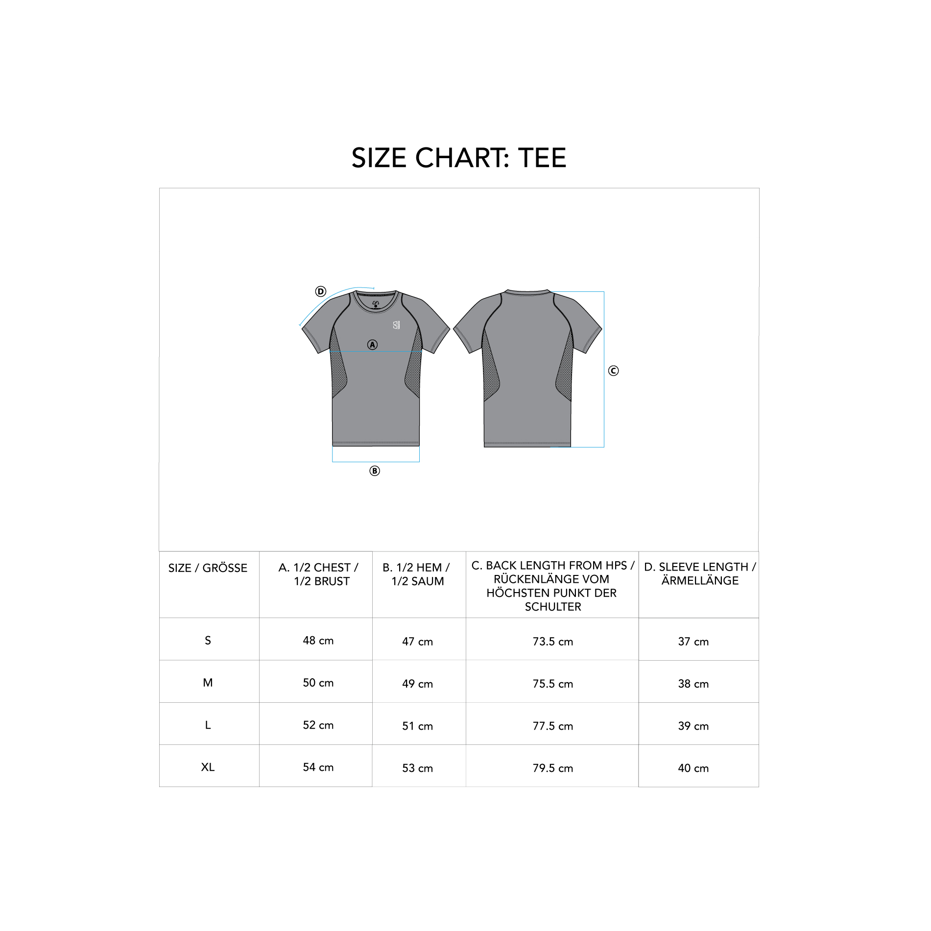Essential Body Cut T Shirt for Men - size chart