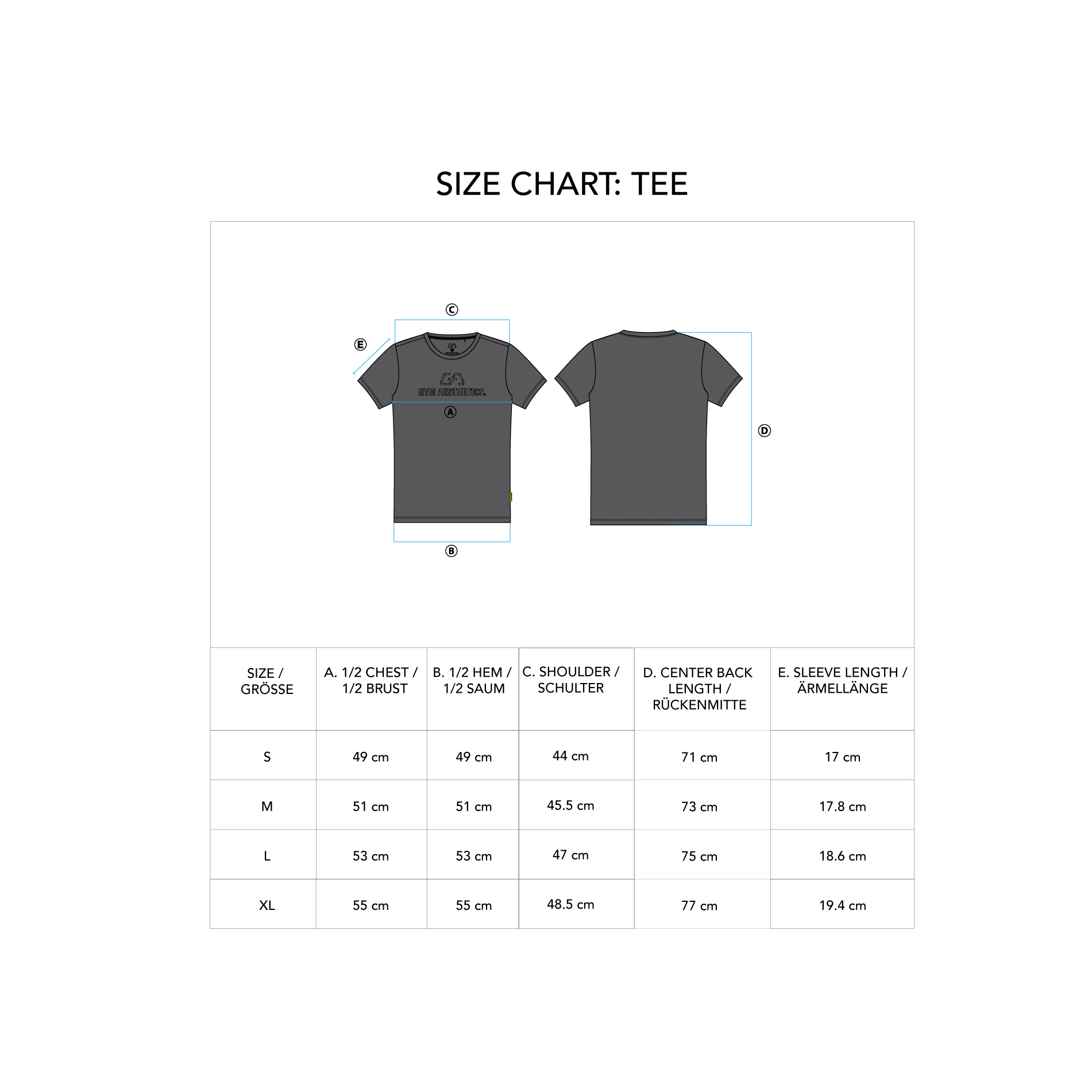 Essential Workout T Shirt for Men - size chart