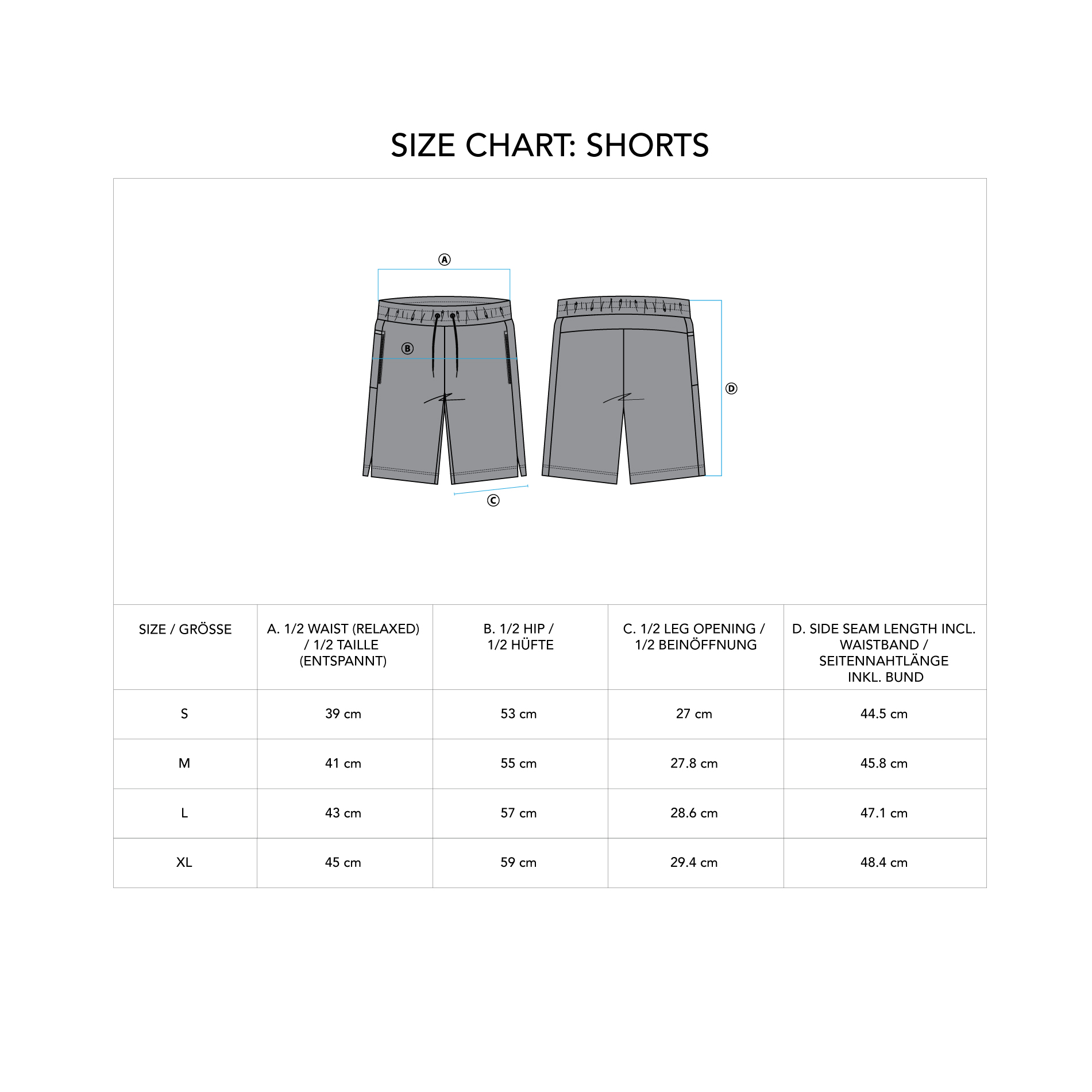 Essential Techno 9 inch Shorts for Men - size chart