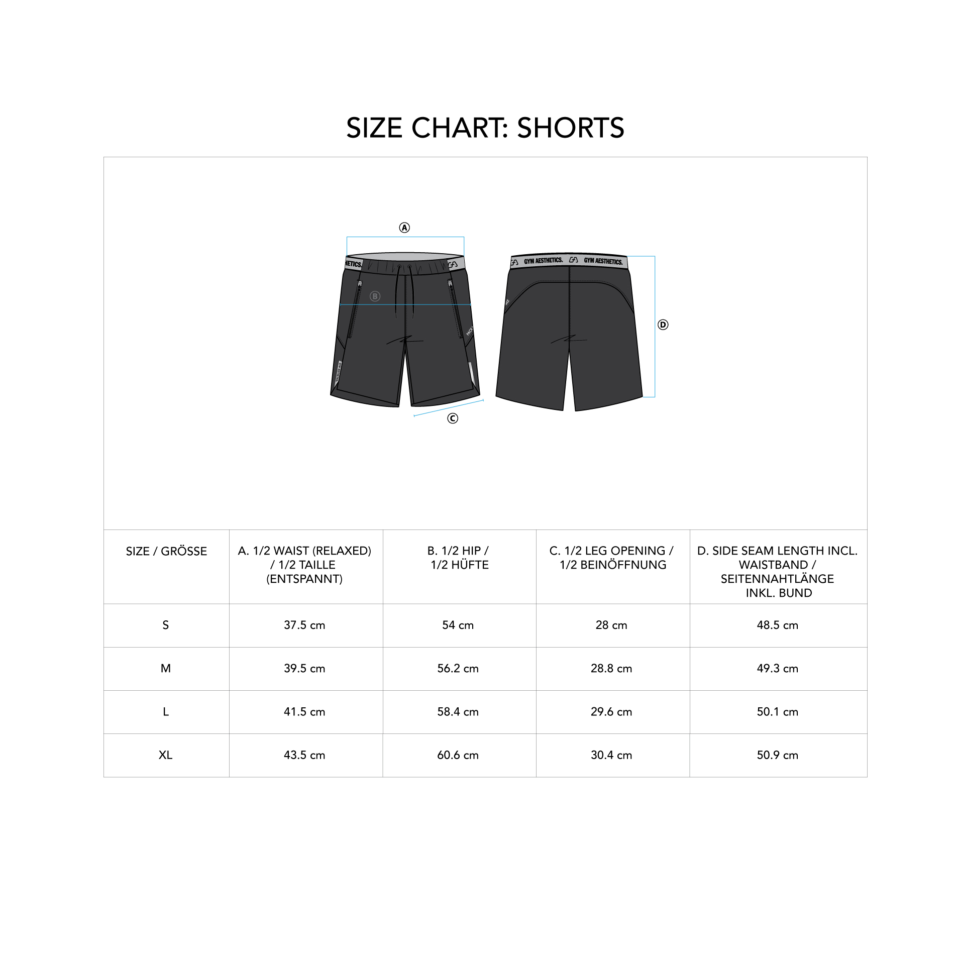 Essential 9 inch Shorts for Men - size chart