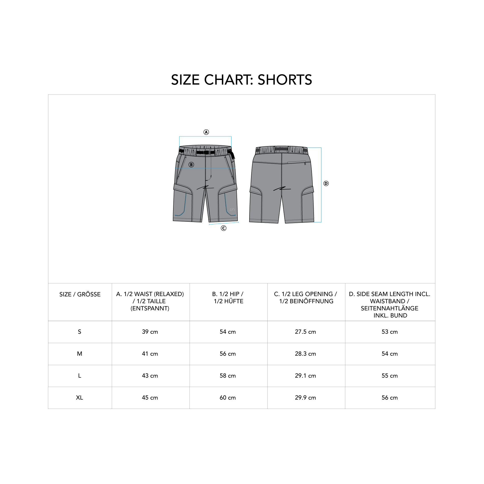 Function Cargo 9 inch Shorts for Men - size chart