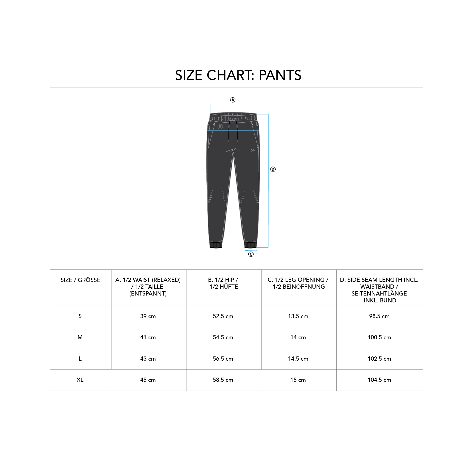 Essential Jogger pants for Men - size chart