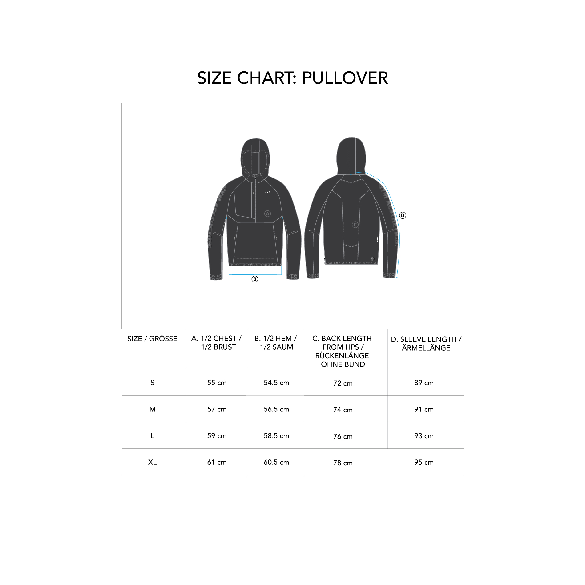 Functional Water Resistant Jacket for Men - size chart