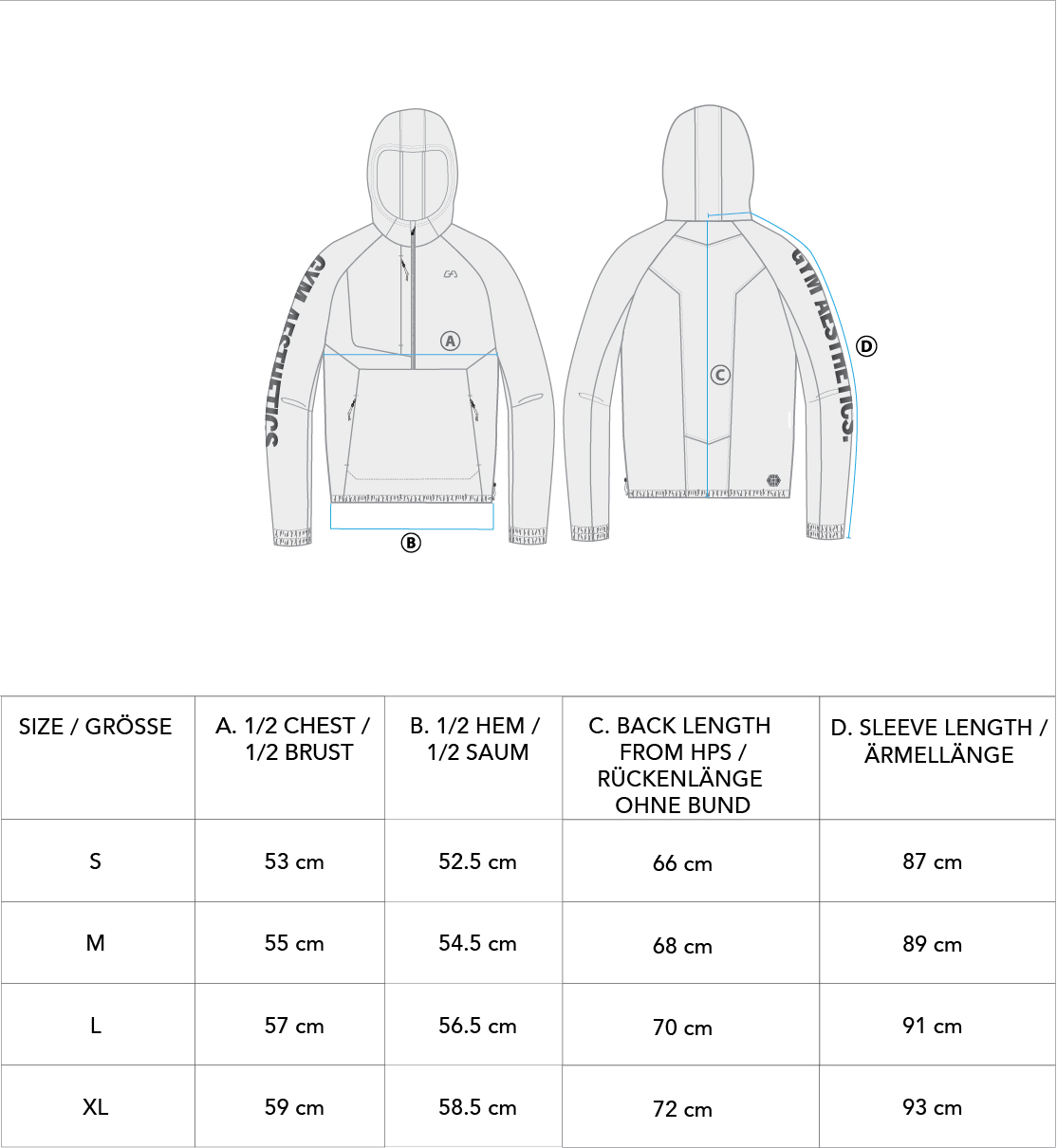 Functional Water Resistant Jacket for Men - size chart | Gym Aesthetics