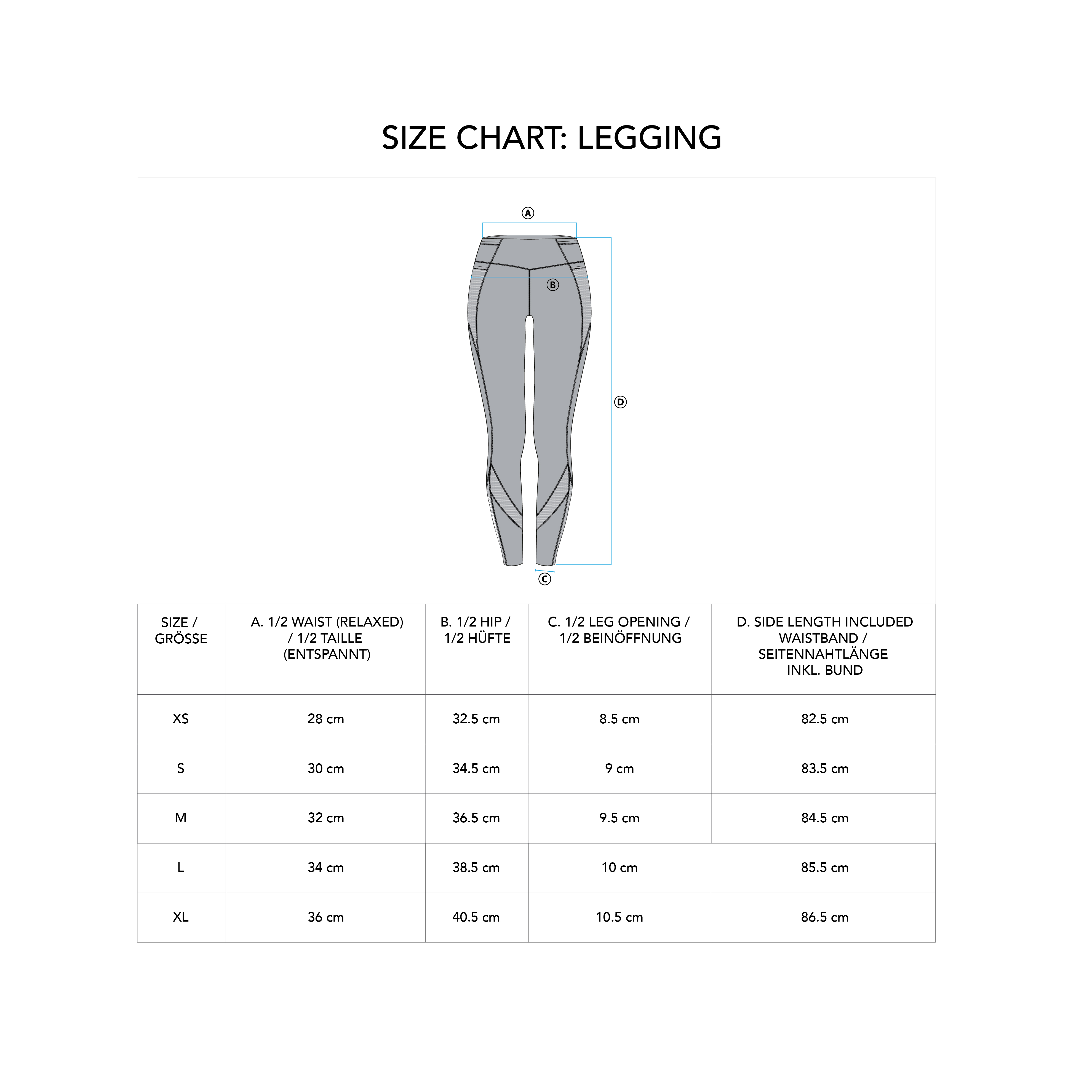 Training Mighty Tech Mesh Leggings for Women - size chart