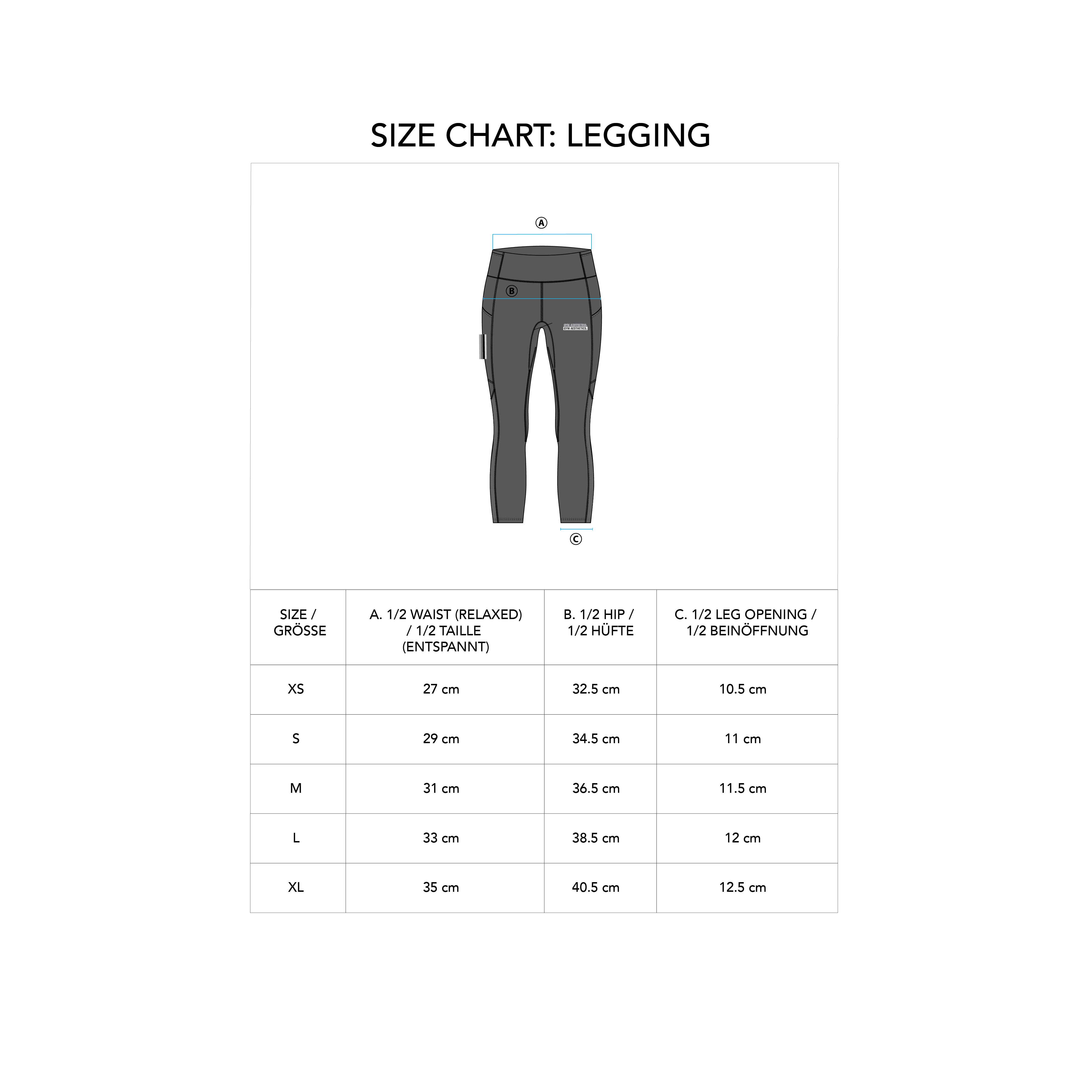 Activewear Workout Cropped Leggings for Women - size chart