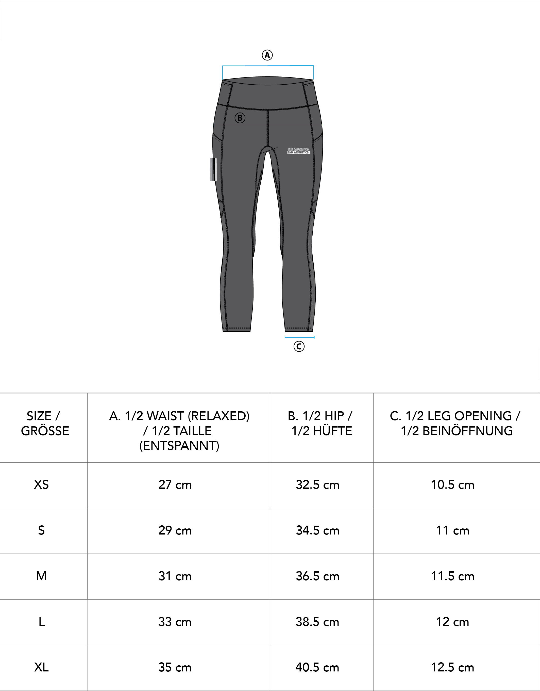 Activewear Workout Cropped Leggings for Women - size chart | Gym Aesthetics
