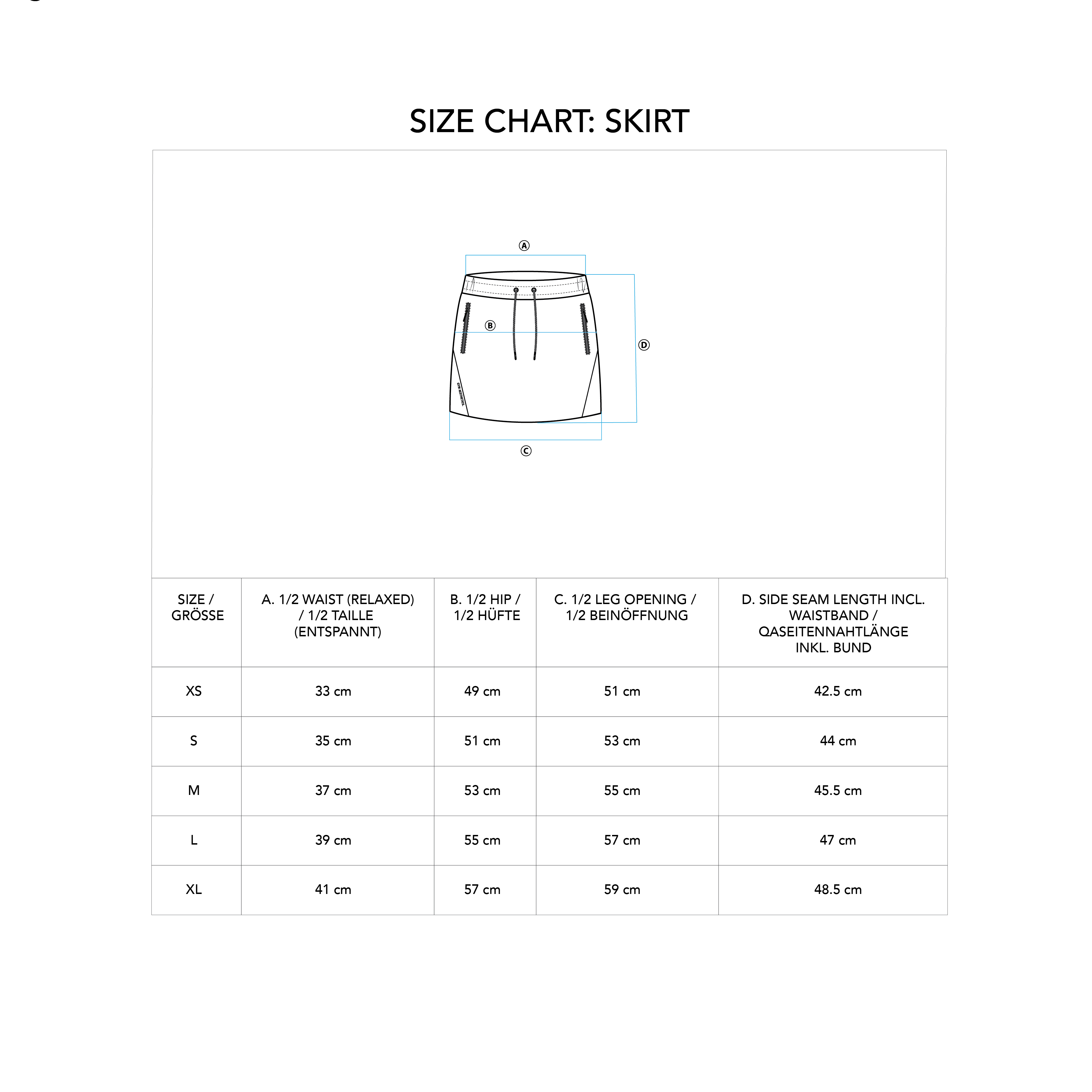 Athleisure Ergonomics Skirt for Women - size chart