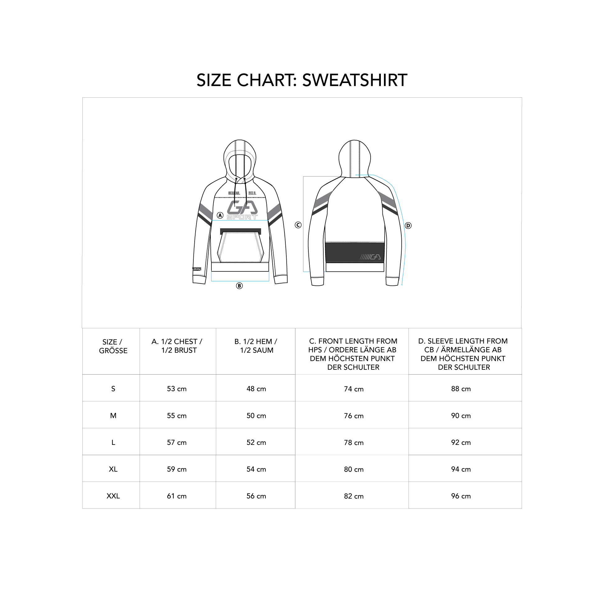 Training Color Blocking Hoodies for Men - size chart