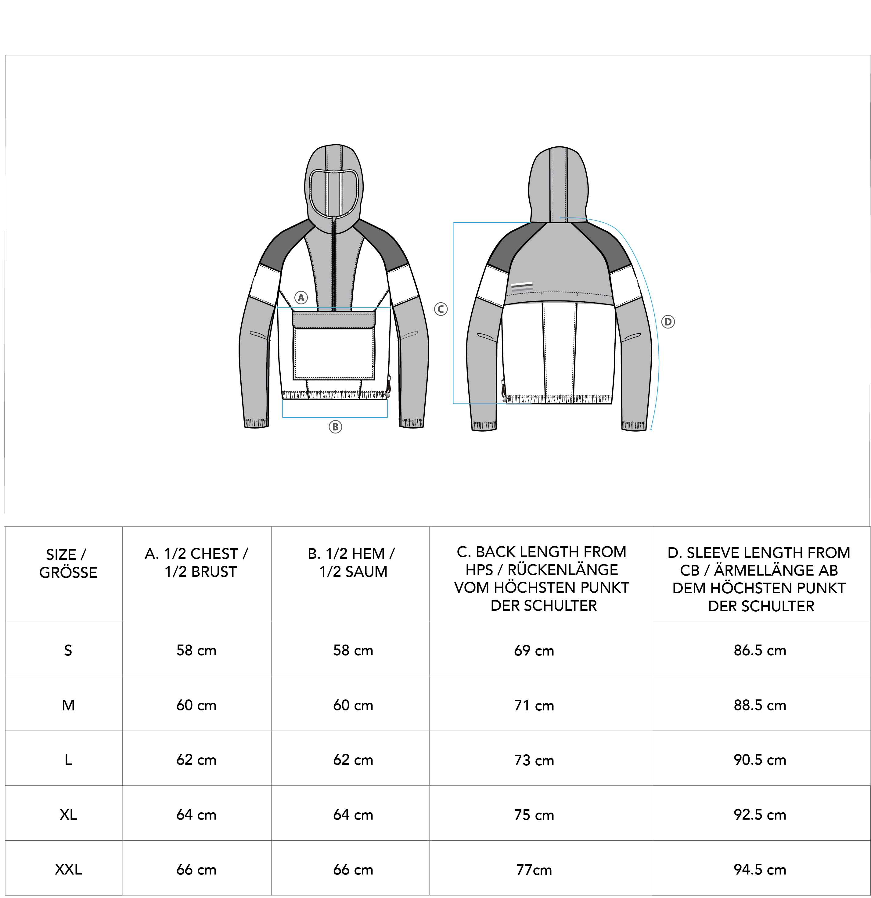 Functional Anorak Water Resistant Jacket for Men - size chart | Gym Aesthetics