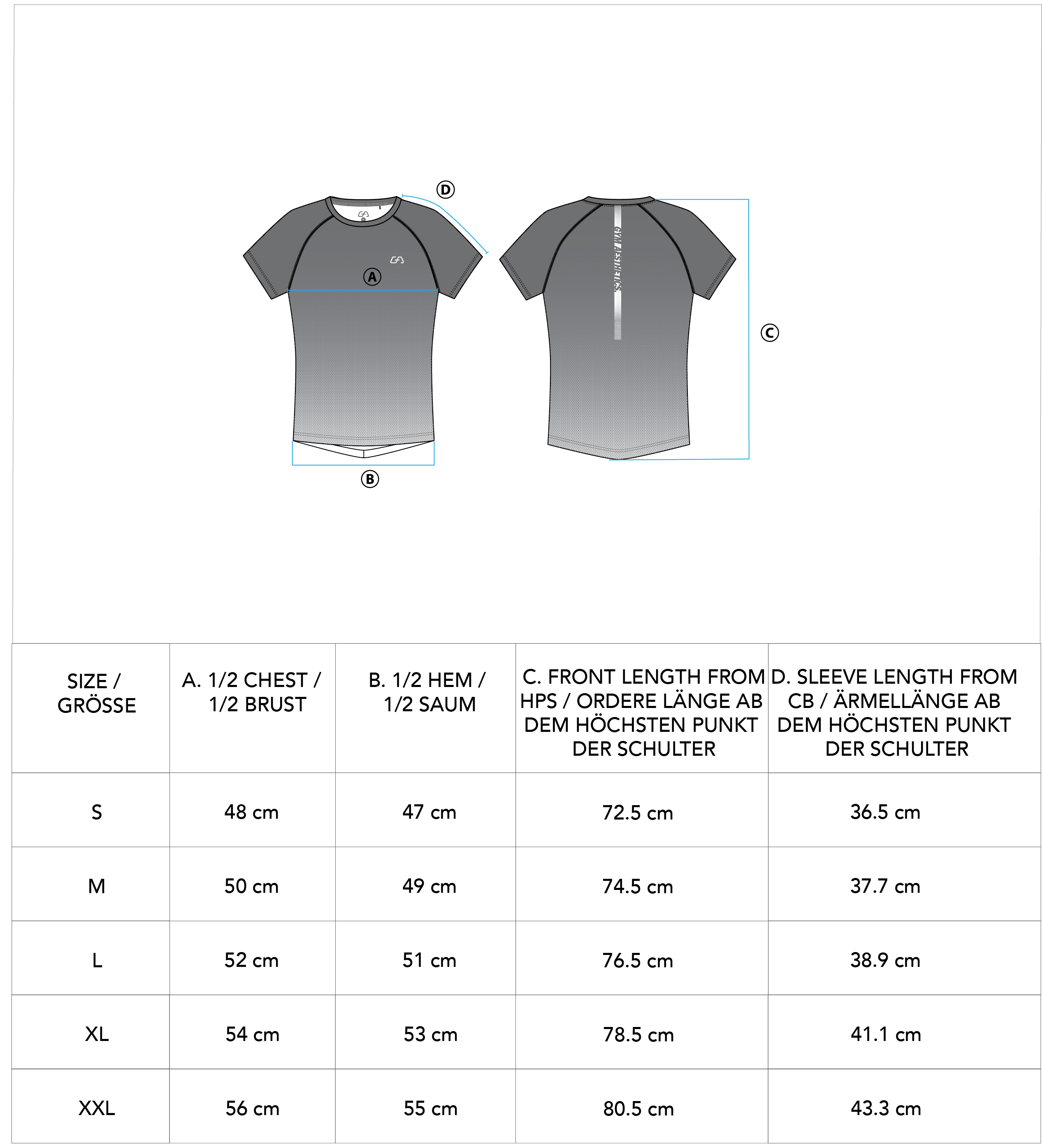 Essential gradient crew neck Sport Shirt for Men - size chart
